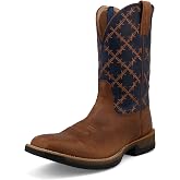 Twisted X Men's 11" Tech X Boot, Wide Square Toe with CellStretch and Tech X, Saddle &amp; True Blue, 9 D