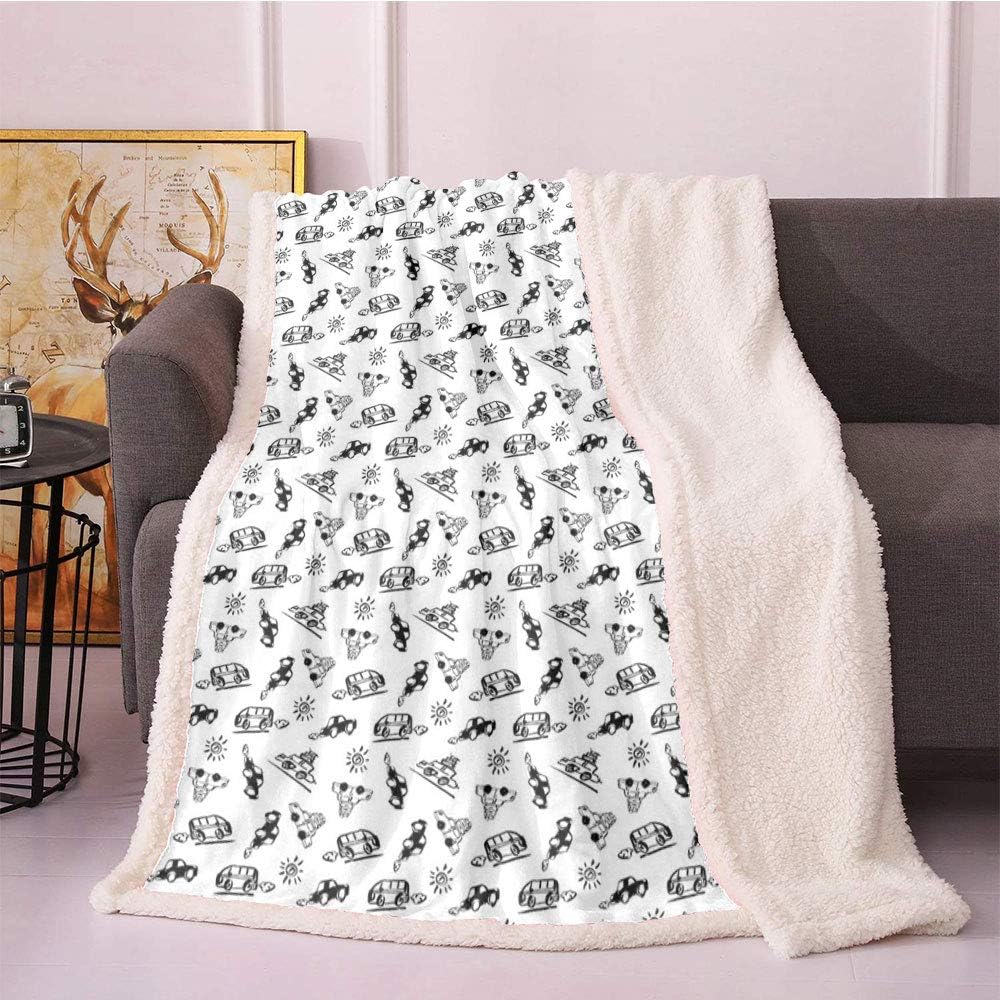 SeptSonne Cars Plush Blanket,Simplistic Various Car and Sun Motifs Go Traveling Journey Adventure Light Thermal Blanket,car Blanket(60x80 Inches,Charcoal Grey and White): Home & Kitchen