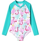 Girls Long Sleeve Swimsuit Zipper Rash Guard One Piece Bathing Suits UPF 50+ Sun Protection Swimwear 2-10 Years