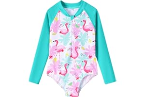 Girls Long Sleeve Swimsuit Zipper Rash Guard One Piece Bathing Suits UPF 50+ Sun Protection Swimwear 2-10 Years