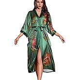 Daiwor Kout Silk Satin Robe for Women Long Kimono Floral Lightweight Bathrobe Soft Thin Ladies Luxury House Robes