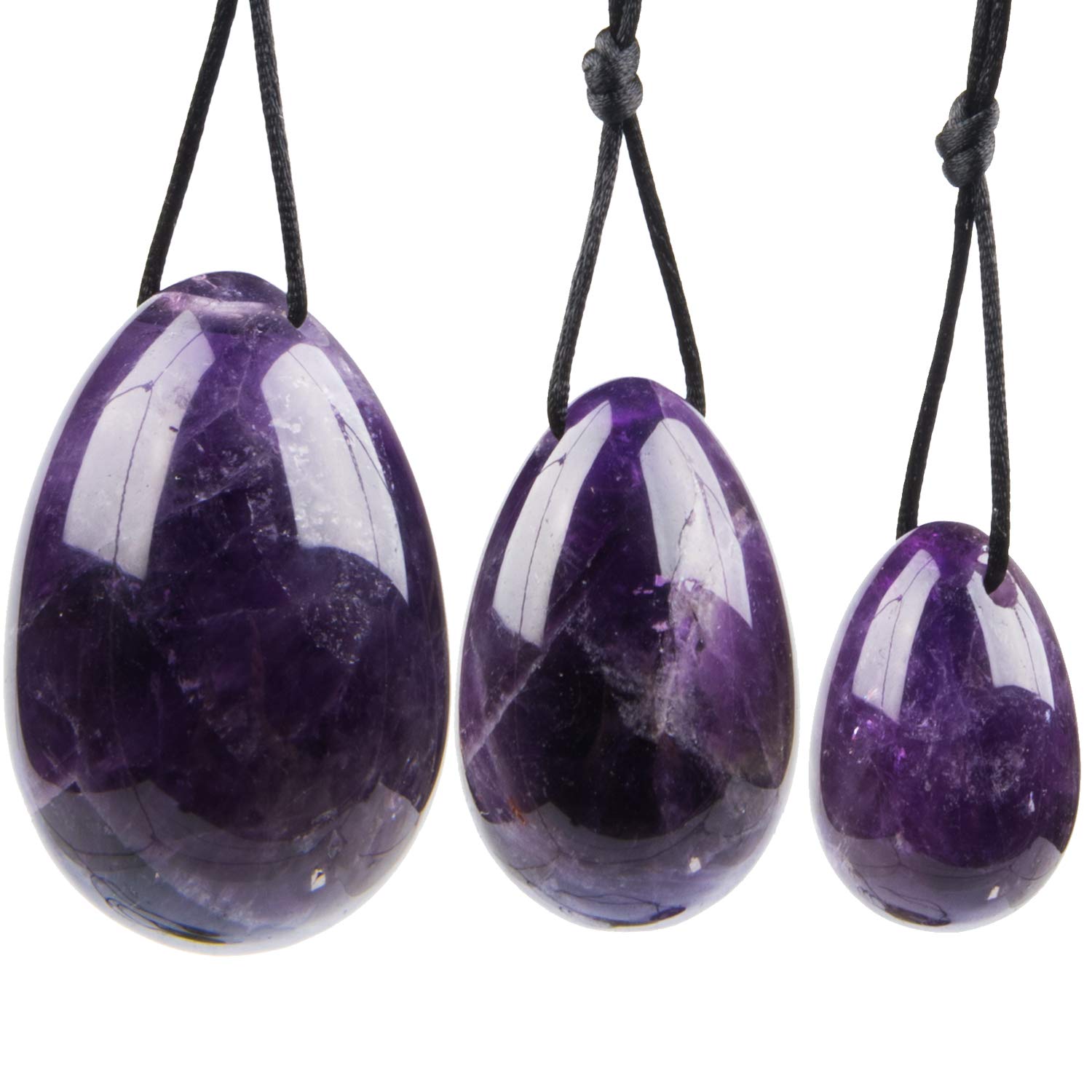 Amethyst Yoni Eggs, June&Ann Set of 3 Drilled Natural Chakra Healing Yoga Exercise Eggs with String Massage Stones Ben Wa Ball for Women to Train Pelvic Muscles Kegel Exercise