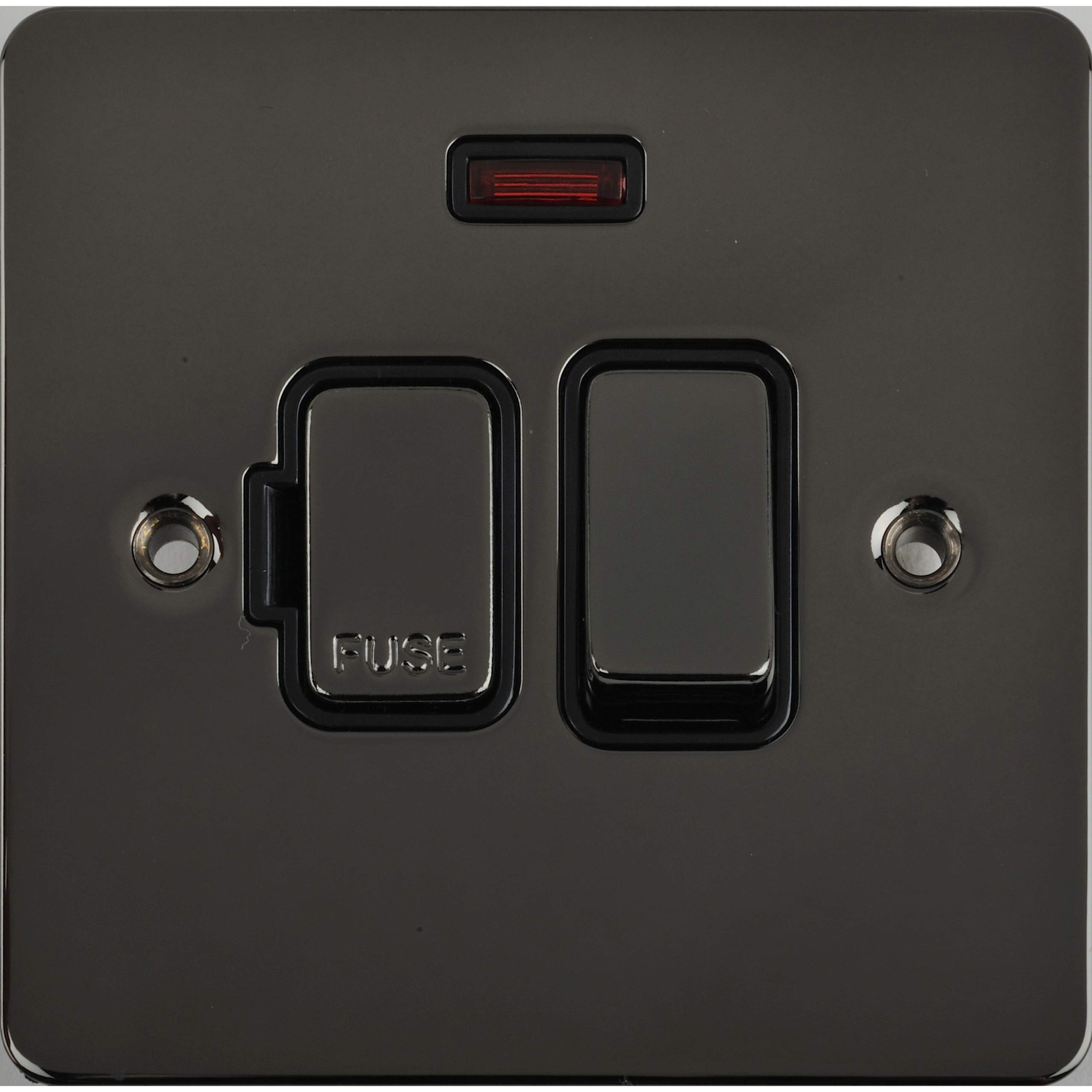 Schneider Electric Ultimate Flat Plate - Switched Single Fused Connection Unit with Neon Indicator, 13A, GU5211BBN, Black Nickel with Black Insert โ image 1