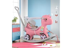 MONTARY 4 in 1 Rocking Horse for Toddlers 1.5-3 Years Old, Balance Bike Ride On Toys with Push Handle, Baby Rocking Toy Backrest and Balance Board for Baby Girl and Boy Fun Birthday Gift (Pink)