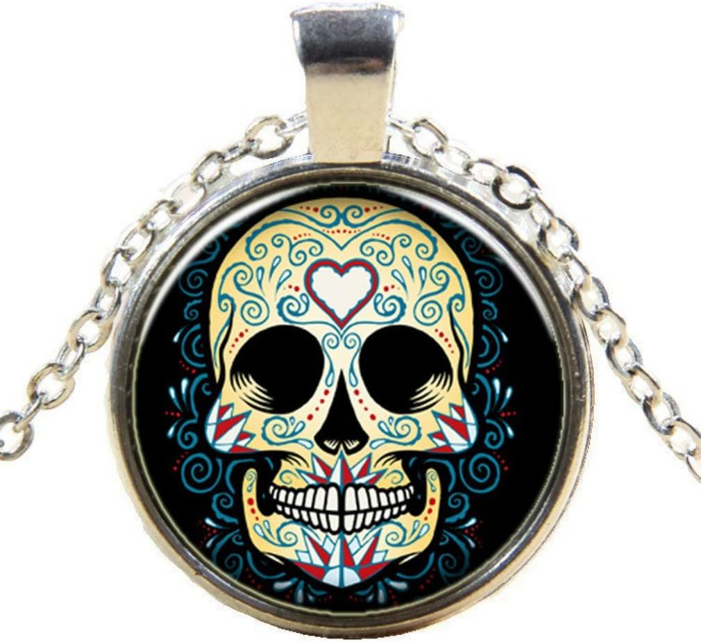 Misswish Murano Glass Candy-Colored Tattoos Skull Pendant with 18" Necklace