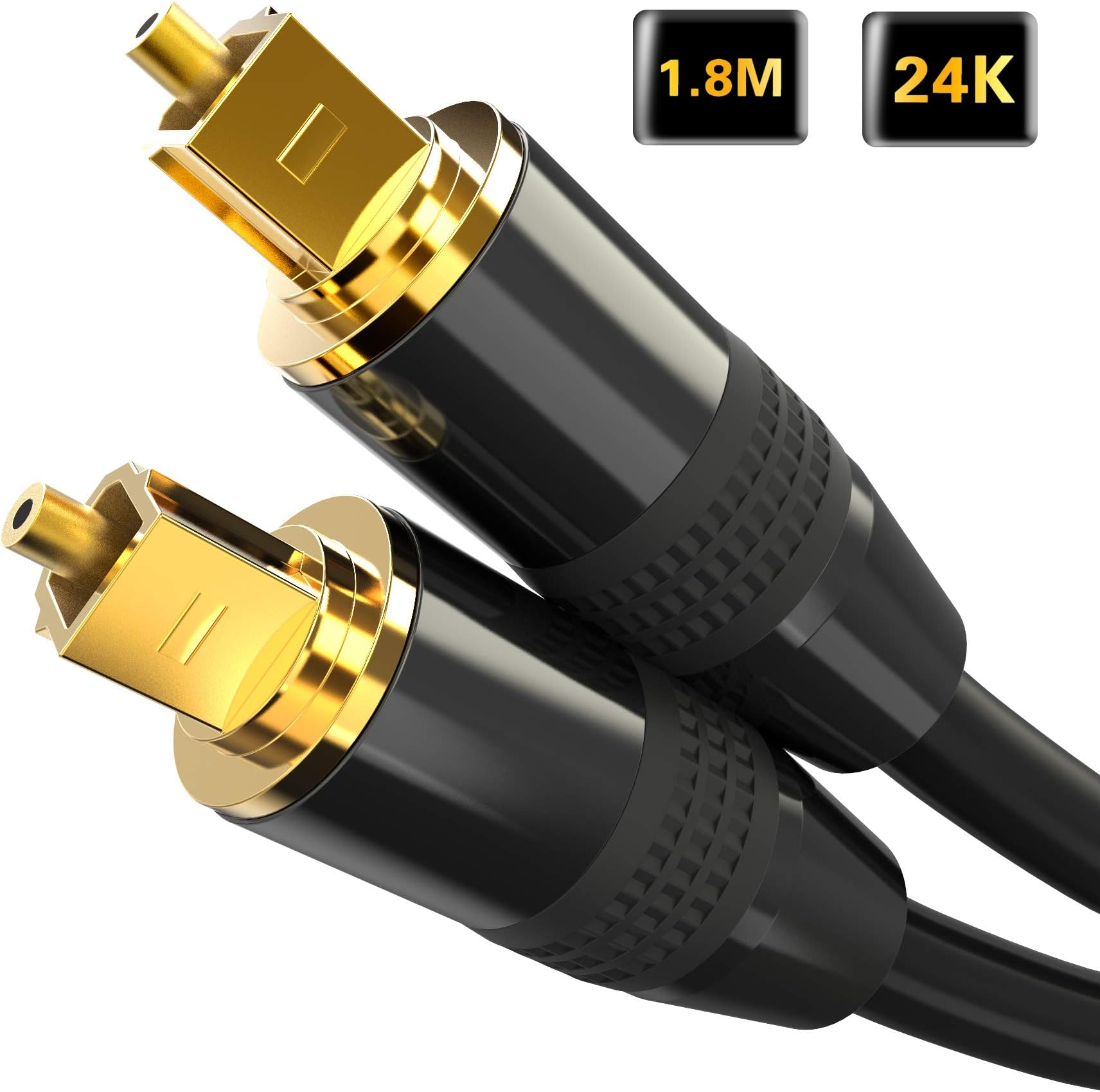 Optical Cable, Inpher 24K 1.8m/5.9ft Gold-Plated TOSLINK Optical Digital Audio Cable S/PDIF for Sony/LG/Samsung TV, Home Theatre, PS4, Xbox