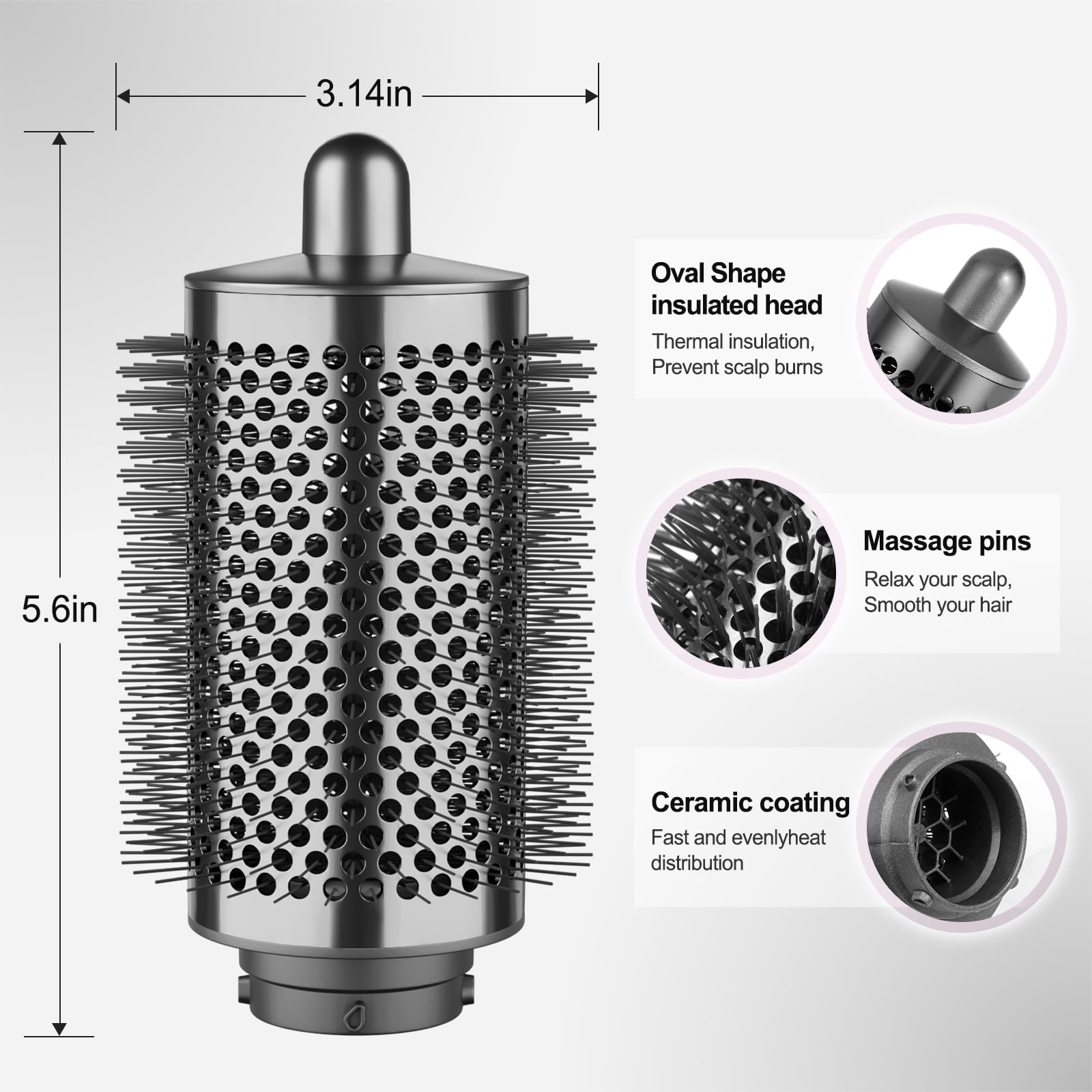 PUREGUST Upgraded Large Round Brush Attachment for Dyson Air wrap Jumbo Bigger Oval Round Volumizing Brush for Dyson Airwrap Accessories, Gray