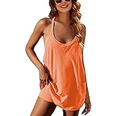 Lentta Womens Athletic Sleeveless Mini Dress with Built-in Shorts V Neck Spaghetti Strap Sundress