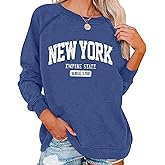 Vdnerjg Women's New York Letter Print Sweatshirt Crewneck Long Sleeve Casual Loose Fit Pullover Shirt