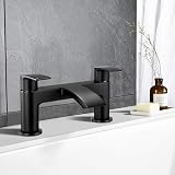 Wasserrhythm Black Waterfall Bath Taps Brass Round Dual Lever Deck Mounted view 9