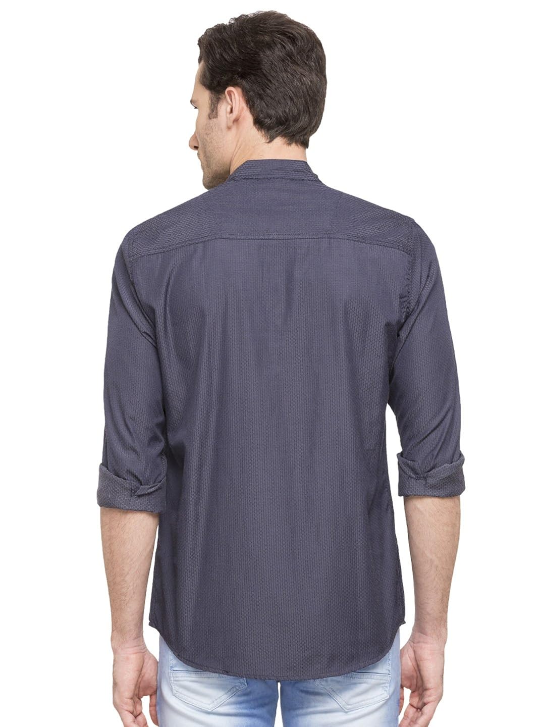nick&jess men's ethnic wear : navy blue dobby short kurta shirt