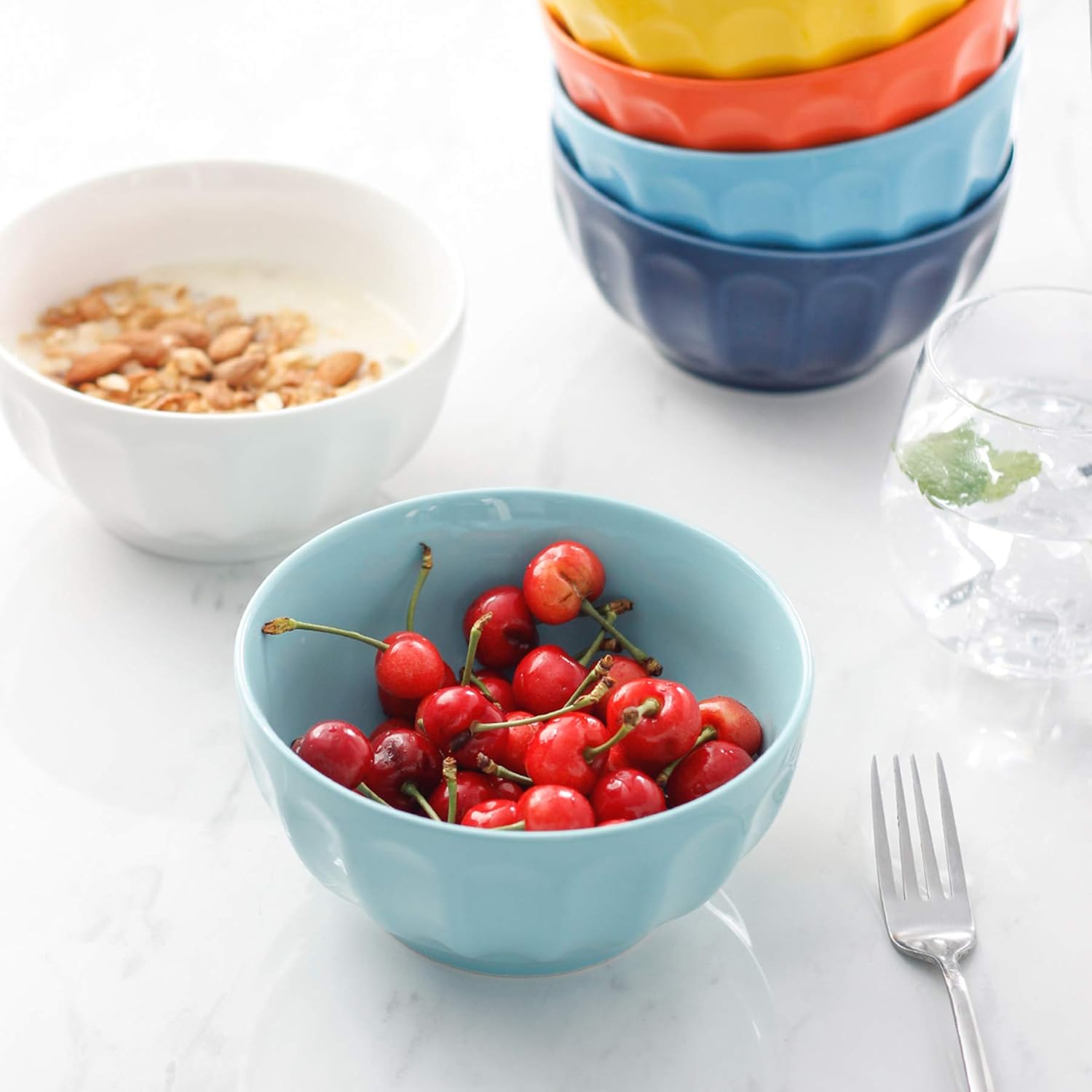  | Sweese 106.002 Porcelain Fluted Bowl Set - 26 Ounce for Cereal, Soup - Set of 6, Hot Assorted Colors: Cereal Bowls