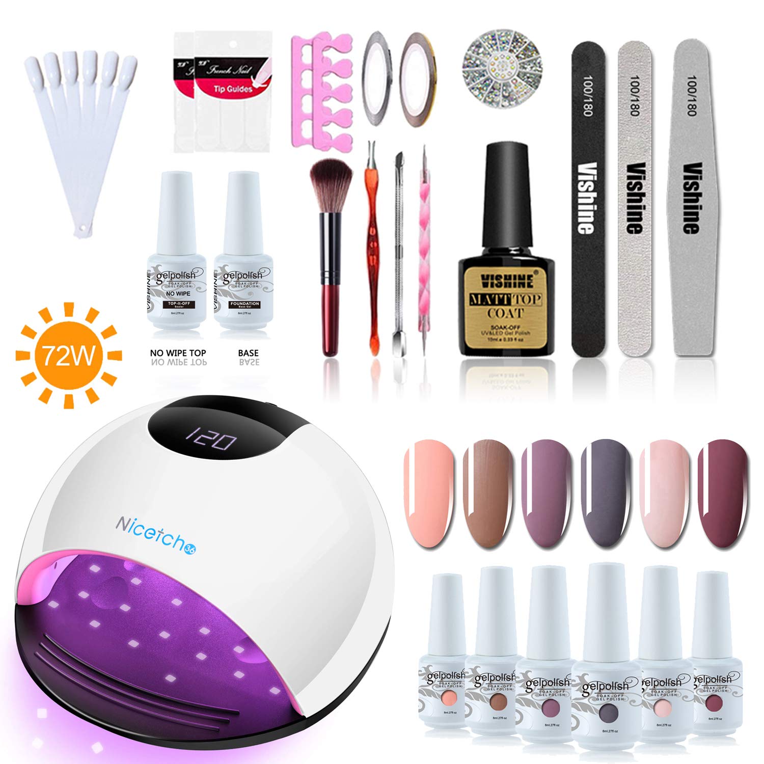 Vishine LED UV Gel Nail Lamp Set 72W Gel Nail Dryer