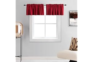 DONREN Christmas Holiday Red Valances for Bedroom - Room Darkening Window Curtain Valances with Rod Pocket (42 by 12 Inch Length,2 Panels)