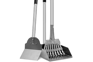 SNAGLE PAW Dog Pooper Scooper, Tray Rake and Spade 3 Pack Poop Scoop Adjustable Long Handle Metal with Bin for Pet Waste Removal, No Bending Clean Up for Large and Small Dogs