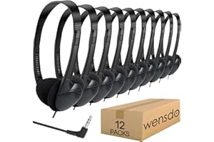 Wensdo 12 Pack Kids Headphones Bulk for Classroom School Students, Durable Wholesale Class Set Headphones for Kids Children Toddler Teen Boys Girls (HY857,12 Black)