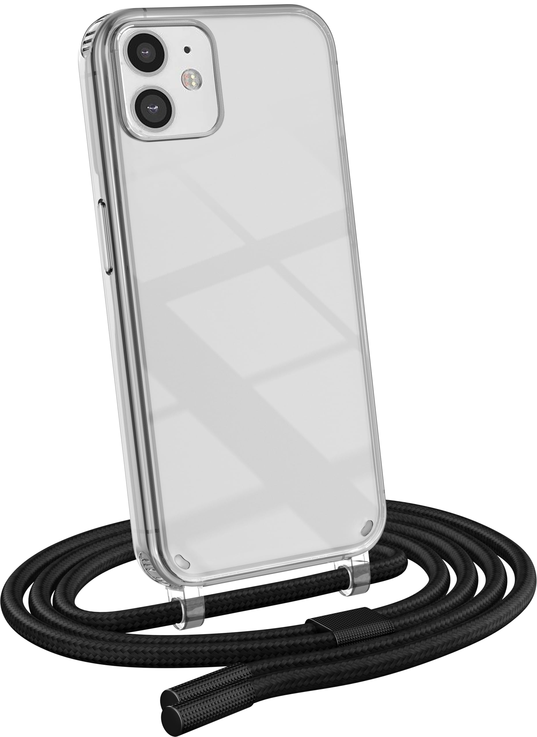 MyGadget Strap Case for Apple iPhone 12 Mini - [ with removable Cord ] Crossbody Phone Hard Cover - Case with Neck Holder - Lanyard Carrier with Rope in Black