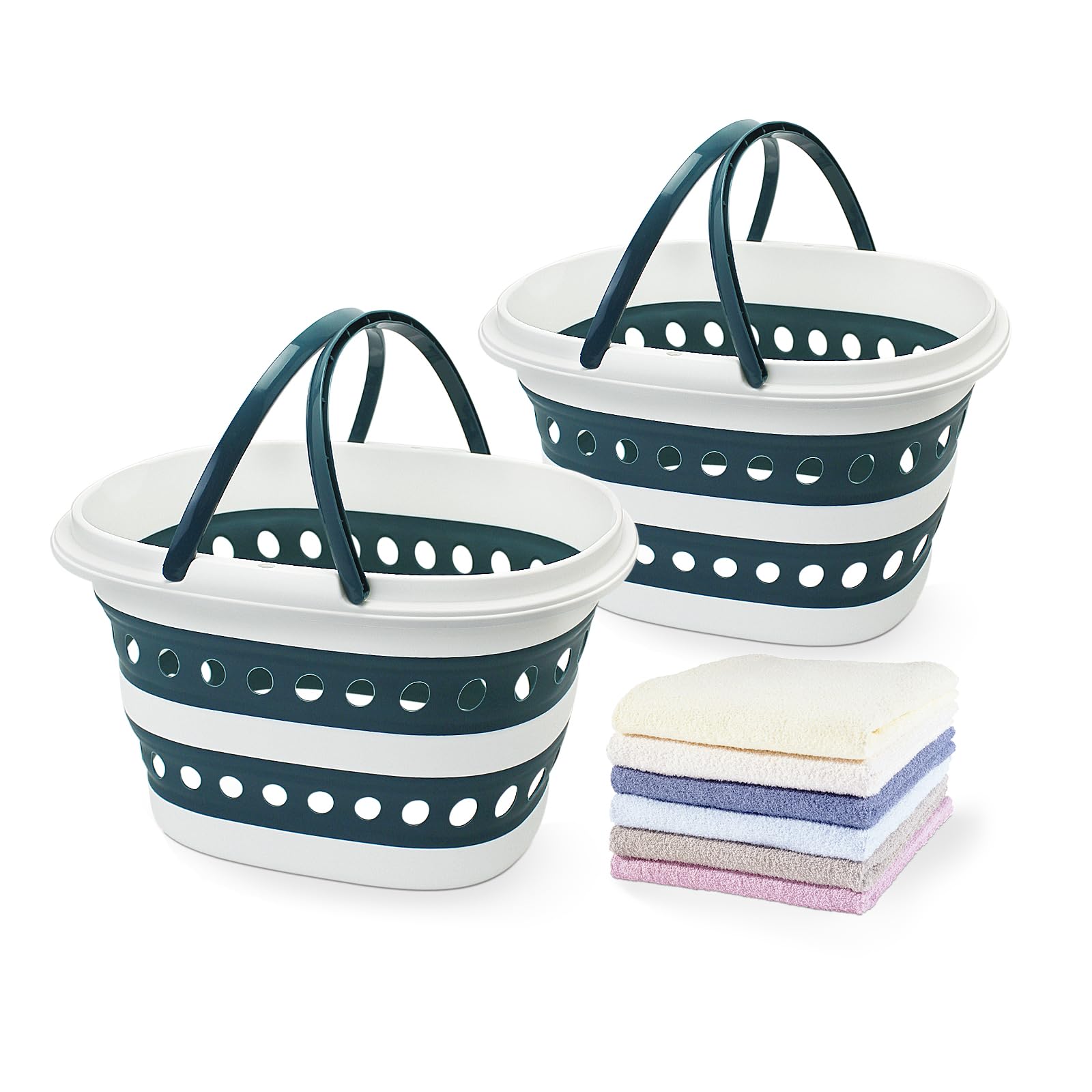Goderewild Collapsible Laundry Basket with Handles - Foldable Pop-up Storage Container, Durable & Waterproof Organizer - Space-Saving Portable Hamper for Sorting Clothes (Blue×2, 16L)