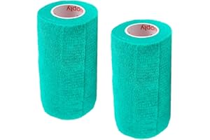 PRAIRIE HORSE SUPPLY Vet Wrap Tape (Teal) (2 Pack) (4 Inch x 15 feet) Self Adhesive Adherent Adhering Cohesive Flex Self Stick Bandage Grip Roll Dog Cat Pet Horse