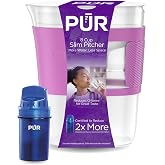 PUR Slim 8-Cup Water Filter Pitcher, 1 Water Filtration Pitcher, Violet | Small Water Filter Pitcher, Compact Design For Small-Space Living, Improved Taste, Dishwasher Safe, Fast Filtration