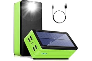 PSOOO Solar Power Bank 50000mAh, Portable Solar Phone Charger with Flashlight, 4 Output Ports, 2 Input Ports, Solar Battery Bank Compatible with iPhone for Camping, Hiking, Trips