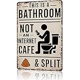 Vintage Metal Tin Sign 8X12inch-This Is A Bathroom Not An Internet Cafe & Split Wall Art Decor For Home Farmhouse Washroom Bathroom Gift