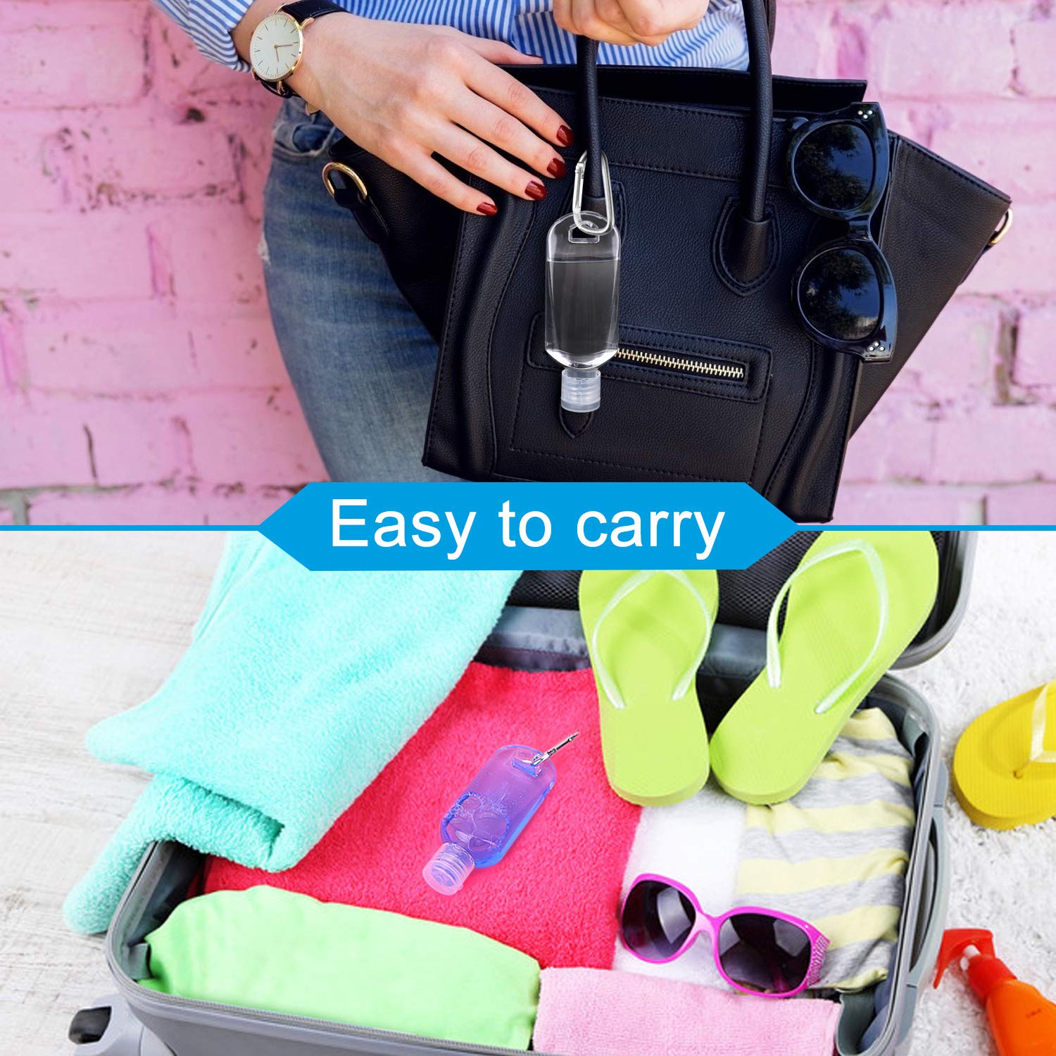 10 Pack Portable Travel Bottles 50 ml Leakproof Refillable Empty Bottles Hand Sanitizer Containers with Carabiner Keychain Flip Cap Squeezable Bottles for Travel, Outdoor, School (10 pack) : Beauty