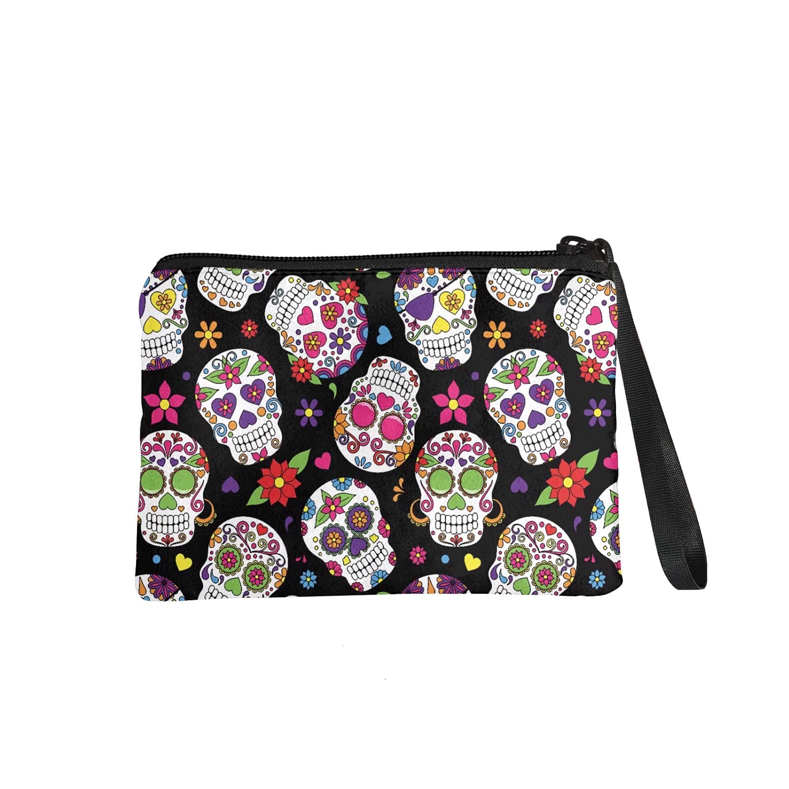 chaqlin Sugar Skull Wallet Coin Purse for Womens Ladies,Flannel Mini Wallet Pouch Make up Bags Pencil Case