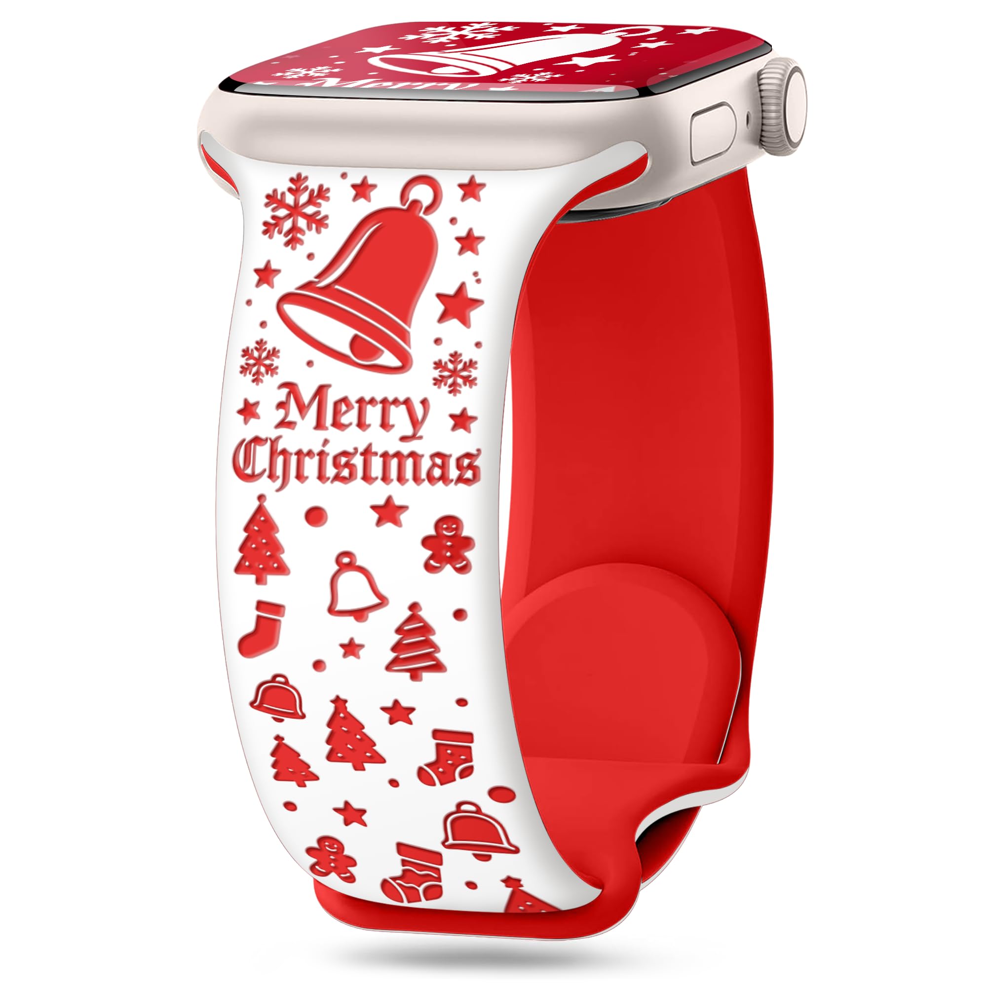wipalor Christmas Apple Watch Bands for Women 42mm 41mm 40mm 38mm, Two-Tone Holiday Cute iWatch Bands Engraved Christmas iWatch Band for Apple Watch Series 11 10 9 SE 8 7 6 5 4 3-White/Red