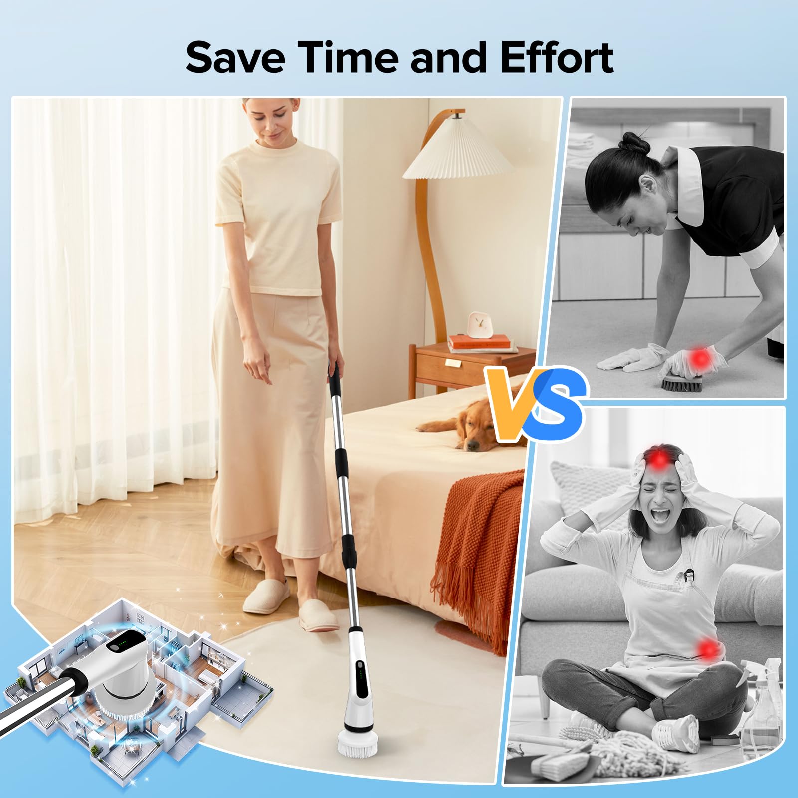 Electric Spin Scrubber, Dreazu IPX7 Bathroom Scrubber with 7 Replaceable Floor Machine Pads & Retractable Handle, 2-Speed Adjustable Shower Cleaner Brush for Bathroom, Bathtub, Kitchen, Tile Floors