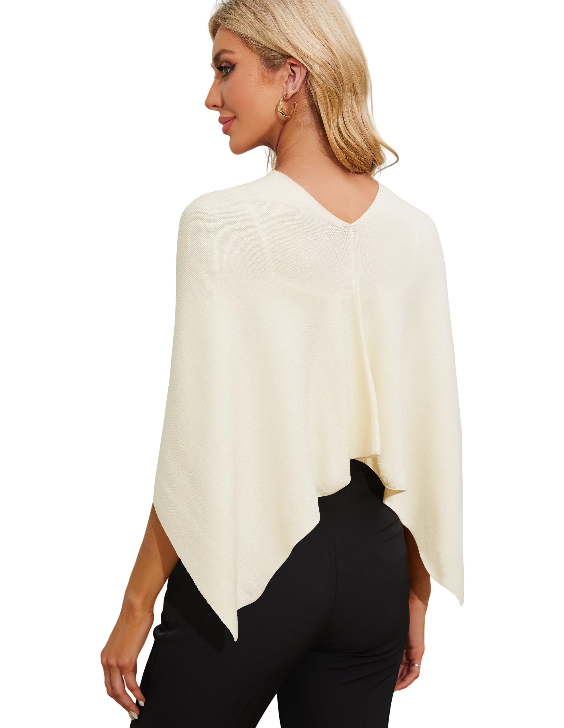 PULI Women Capri Poncho Sweater Slimming Fit Cropped Versatile Shawl Soft Knit Wraps Cowl Neck Short Tops