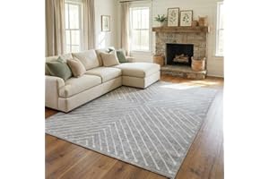 MilleLoom Minimalist Area Rugs 8x10 Washable Non Slip Striped Warm Neutral Rug for Bedroom Living Room, Soft Low Pile Faux Wo