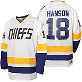 Men Hanson Brother 16 Jack 17 Steve 18 Jeff Charlestown Chiefs Stitched Movie Hockey Jerseys (18 White, Medium)