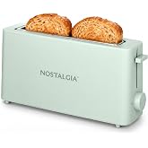 Nostalgia Slim 2-Slice Toaster – Wide Slot – Space-Saving Design – Adjustable Browning Dial – 10-inch Long Slot Fits 2 Slices