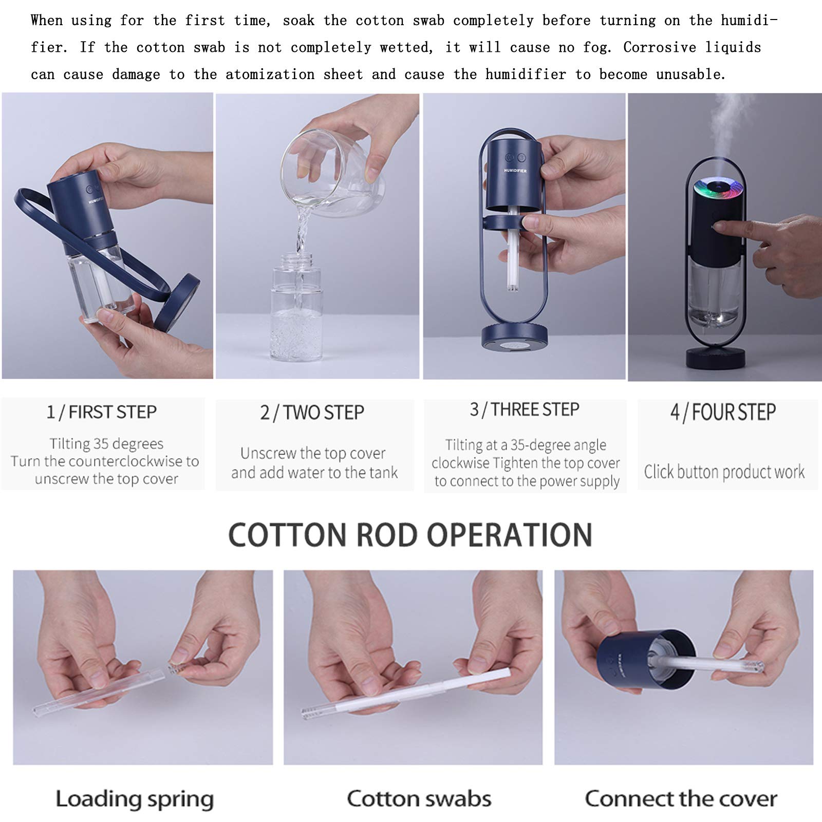 fuliying Cool mist humidifier-Portable mini humidifier with led lights,usb portable air humidifier ultra-quiet, Suitable for Babies, Kids, Indoor, Bedroom, Office, Car, Travel