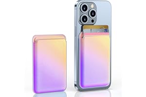 KLVEOL Magnetic Cell Phone Card Holder, Latest Rainbow Mag-Safe Card Wallet, RFID Blocking Phone Wallet for Women, Cell Phone Card Sleeves for Back of iPhone 15/14/13/12, Rainbow Purple