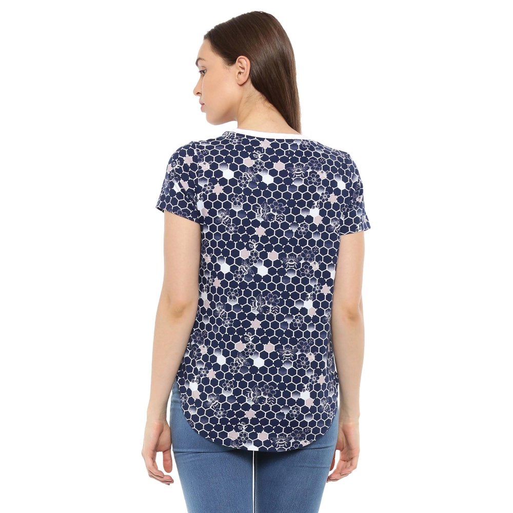 mystere paris womens round neck printed top