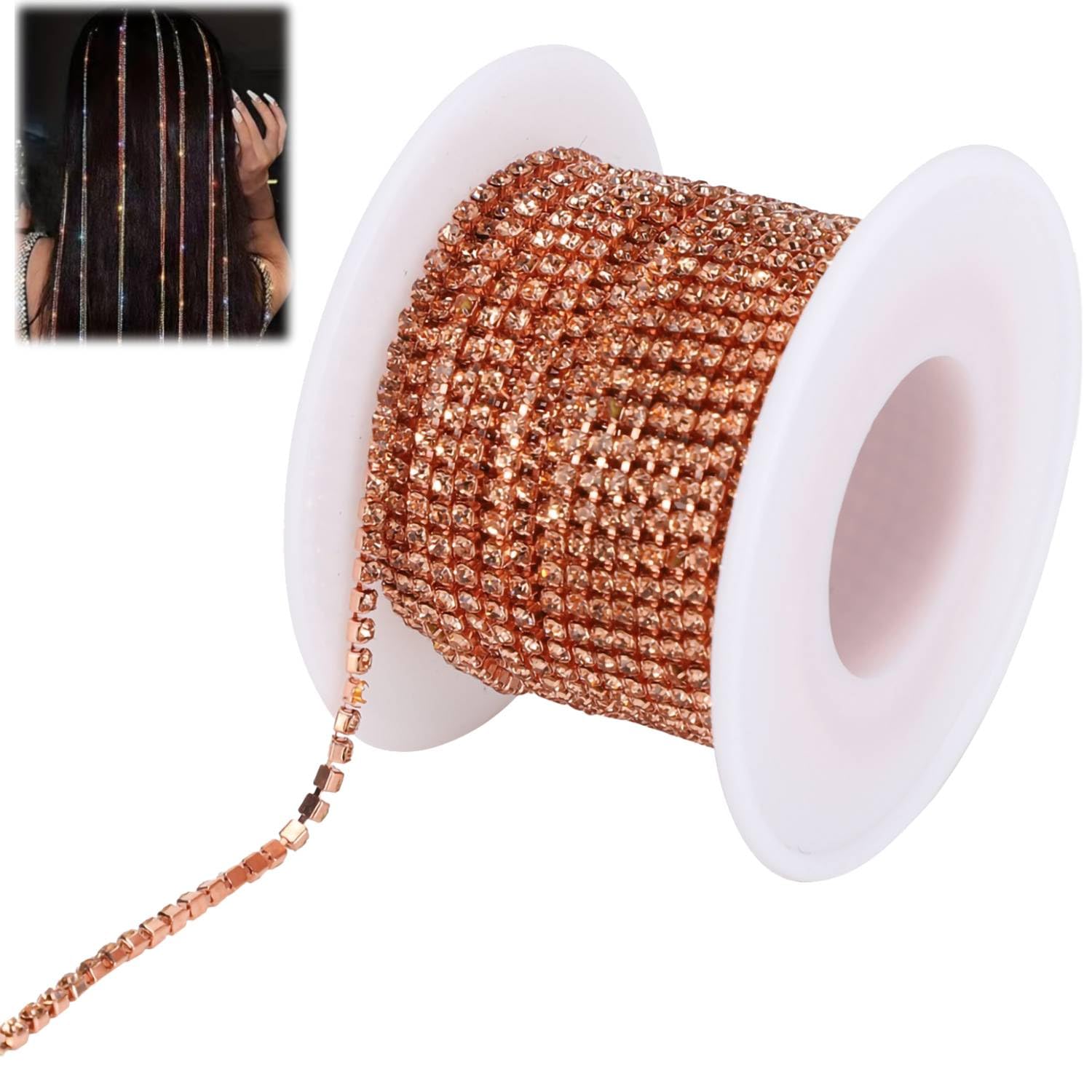 Tissting Crystal Rhinestones Chain, Shiny Clear Glass Rhinestones Trim Decorative Roll, 10 Yards, Gold-Tone Base for DIY Clothing Accessories, Dress Belt Collar Hairpin Shoes Ornament