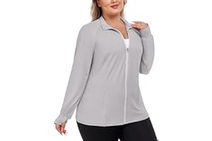 FOREYOND Womens Plus Size UPF 50+ Sun Protection Jacket Lightweight Zip Up Hoodie Cooling Long Sleeve Sun Shirts Workout