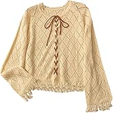 Verdusa Women's Lace Up Fringe Lightweight Sweaters Bow Tied Pullover Knit Tops Early Fall Spring Fashion