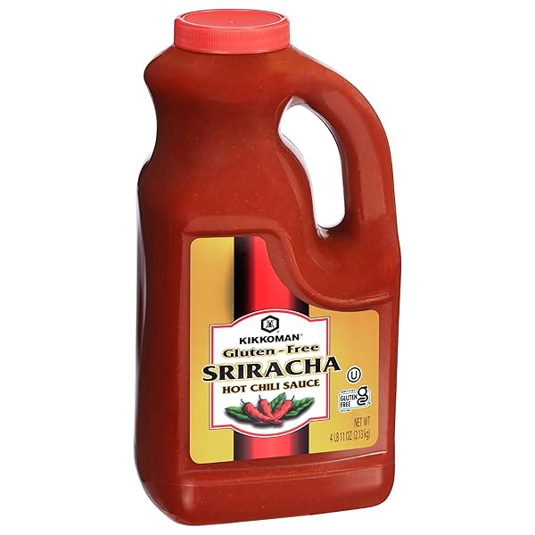 KIKKOMAN GLUTEN-FREE SRIRACHA HOT CHILI SAUCE, ASIAN-STYLE HOT SAUCE – GREAT FOR SANDWICHES, WRAPS, PASTA, NOODLES, SUSHI, POKE – WITH NO ARTIFICIAL COLORS – 4 LB 11 OZ