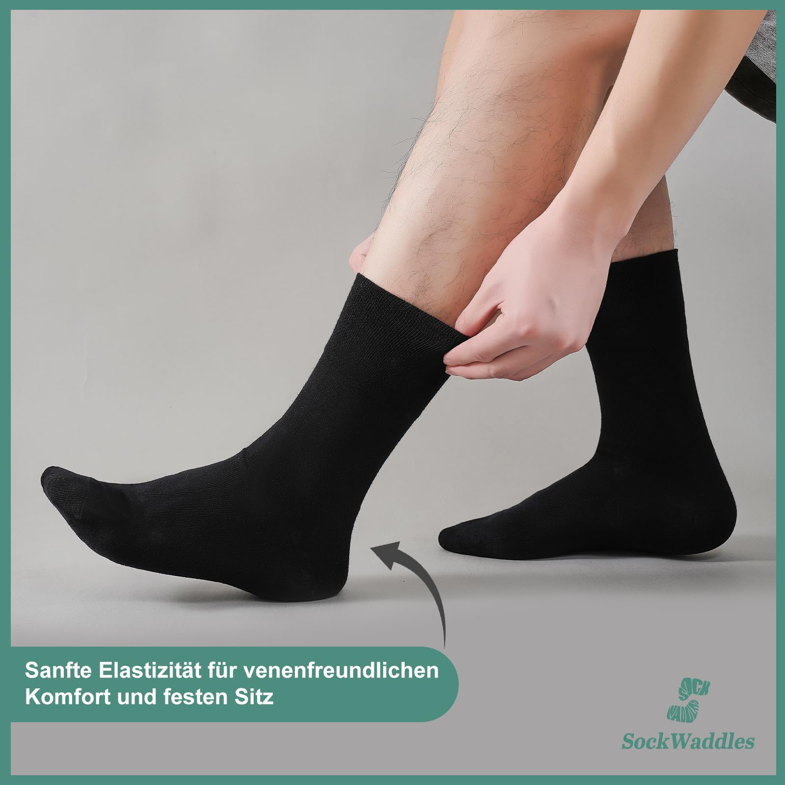 SockWaddles 6 Paar Diabetikersocken ohne Gummibund & ohne Naht 97% Baumwolle, Diabetiker Socken mit Komfortbund Hautfreundlich & Atmungsaktiv baumwollsocken für Damen Herren Schwarz 43-46 4