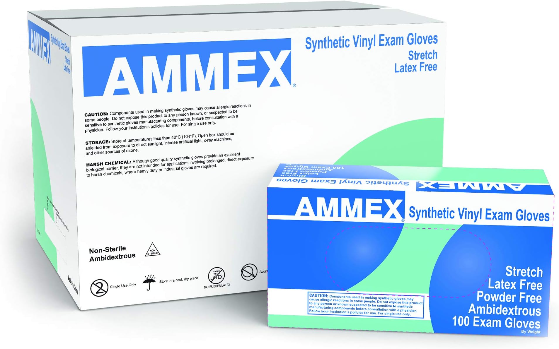 AMMEX Medical Ivory Stretch Synthetic Vinyl Gloves, Case of 1000, 4 mil, Size XLarge, Latex Free, Powder Free, Disposable, Non-Sterile, VSPF48100