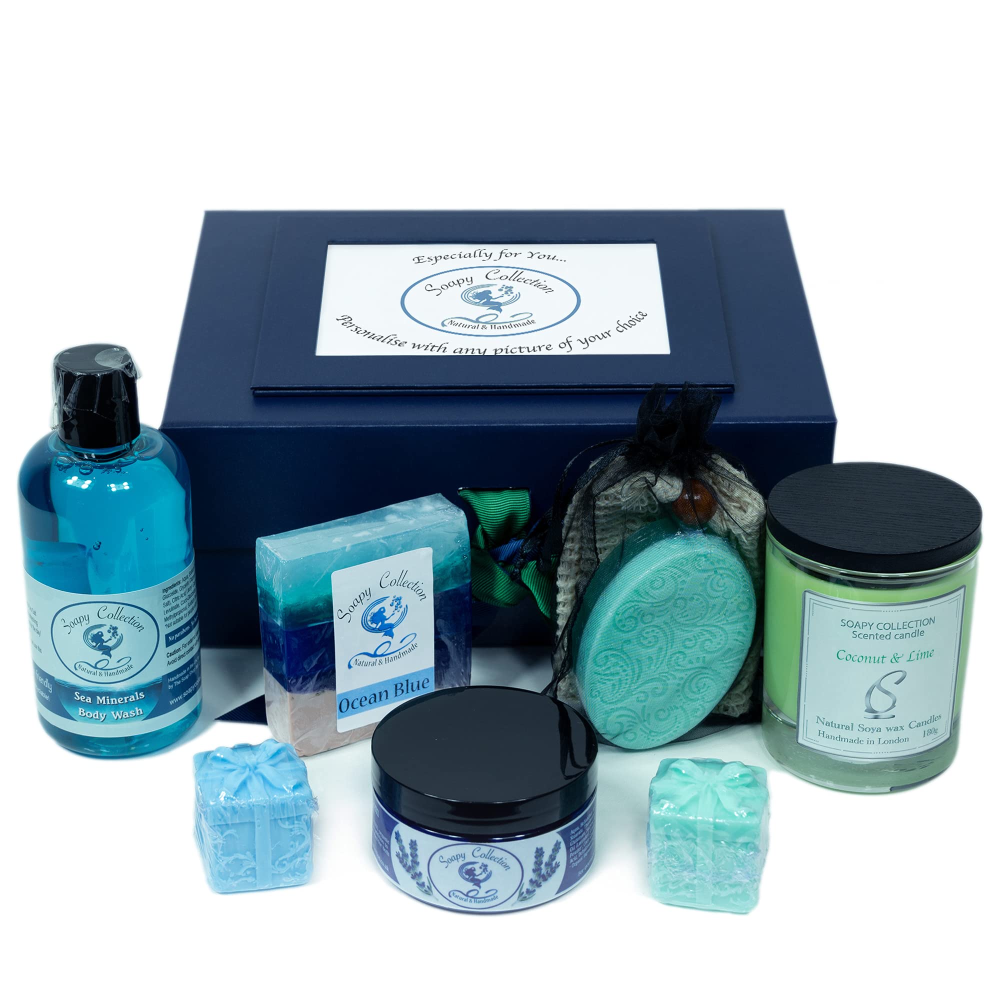 Soapy Collection -La Tonique- Elegant Bath Gift Set for Women Men, Parabens Free, UK Handmade, Shower gel Organic Lavender Body Cream Scented Candle Natural Soaps for Birthday, Xmas or any occasion