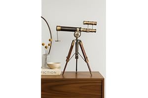 US HANDICRAFTS 1915 Victorian Brass Telescope – 14" Antique Nautical Spyglass with Wooden Tripod | Vintage Maritime Decor & Collectible