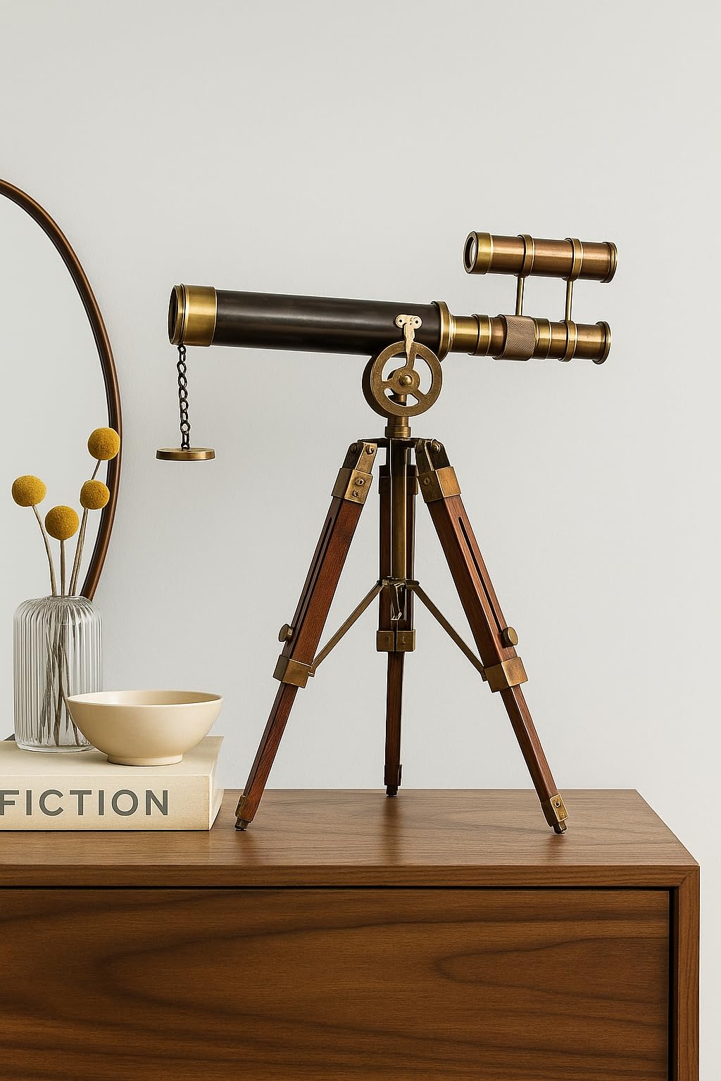 US HANDICRAFTS Double Barel Victorian London (1915) 14" Brass Telescope On Tripode Stand Antique Home Decor Table Top.