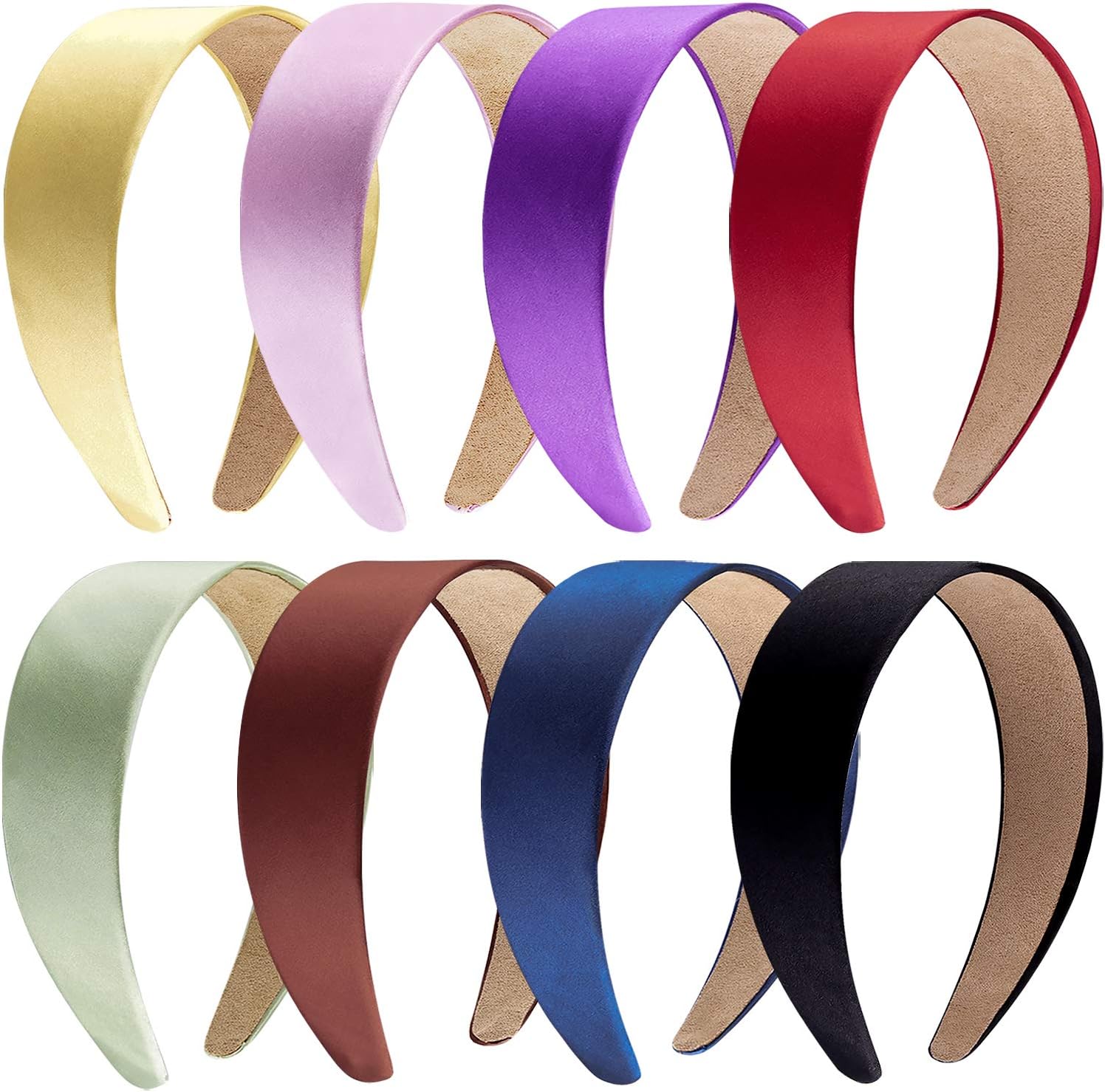 Duufin 8 Pieces Satin Headband 4cm Colourful Nonslip Wide Headbands