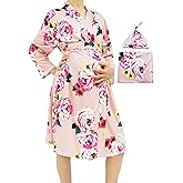SUFEINI Maternity Mommy Robes with Matching Swaddle Blanket Set, Maternity Mommy Postpartum Bathrobe Sleepwear