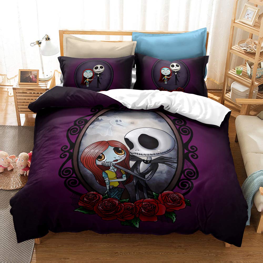 MULMF Bedding Set Queen Size Bedding Set Duvet Quilt Cover Set The Nightmare Before Christmas Duvet Cover Sheet Pillowcase 3PCS