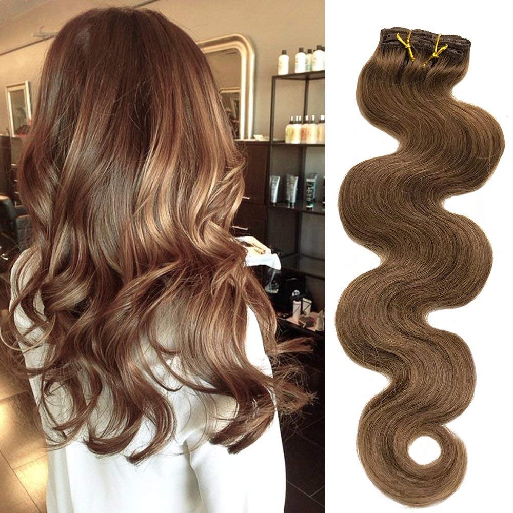 Amazon Com 20 Clip In Hair Extensions Brown Remy Human Wavy